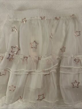 Pants Store White Tiered A-Line Skirt with Rose Gold Star Sequins